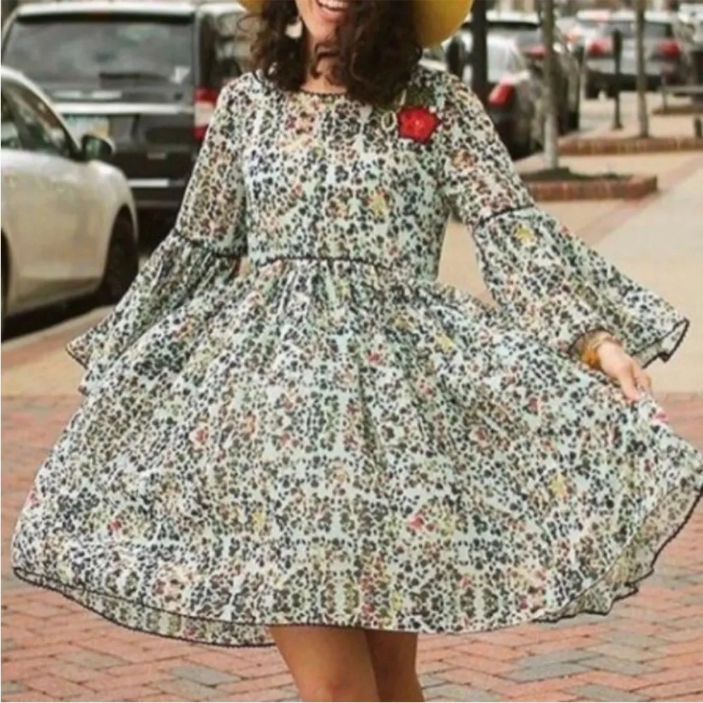 Anthropologie Bhanuni Green Bell Sleeve Sundress With Slip - Picture 8 of 8